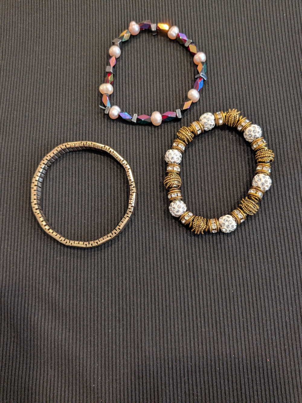 B#3: Lot Of 3 Gold and Multicolor Women's Stretch Bracelet